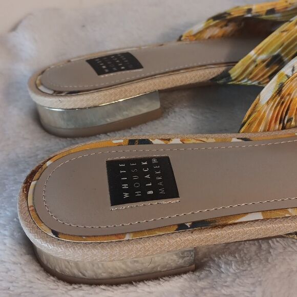 White House Black Market Elegant Yellow Bow Slide Sandals - Picture 5 of 6